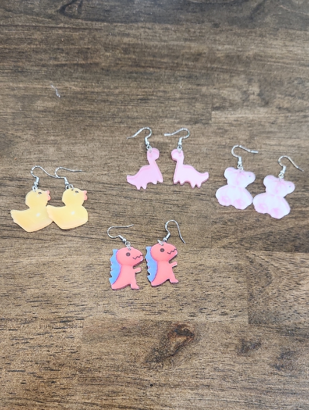 Kids Acrylic Novelty Animal Earrings - Cute Dinosaur, Duck & Bear Styles
